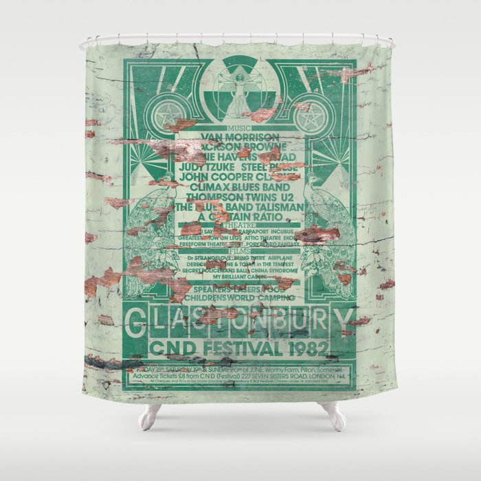 Distressed Glastonbury 1982 Poster Shower Curtain By