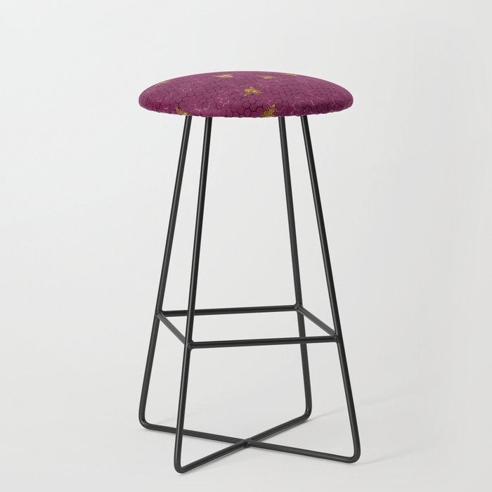 Burgundy Metallic Honeycomb Bees Pattern Bar Stool