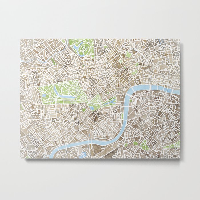 London Sepia watercolor map Metal Print