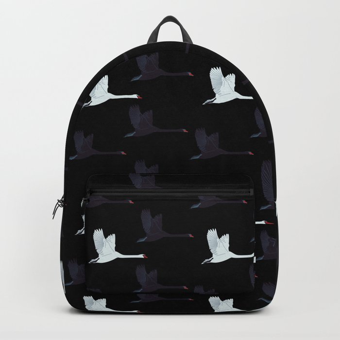 Flying Elegant Swan Pattern on Black Background Backpack