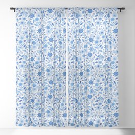 Sky blue folk florals Sheer Curtain