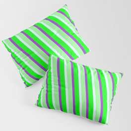 [ Thumbnail: Dark Orchid, Green, Light Cyan & Lime Colored Lined Pattern Pillow Sham ]
