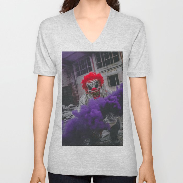 Halloween Scary Clown (Color) V Neck T Shirt