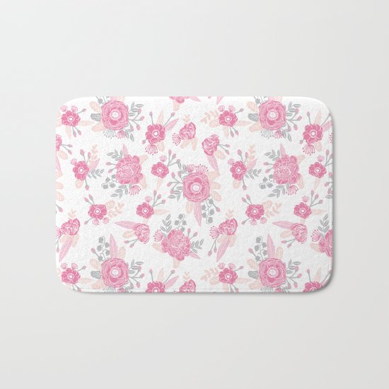 Pink pastel florals cute nursery baby girl decor floral botanical bouquet blooms Bath Mat