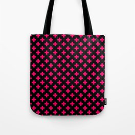Hot Neon Pink Crosses on Black Tote Bag