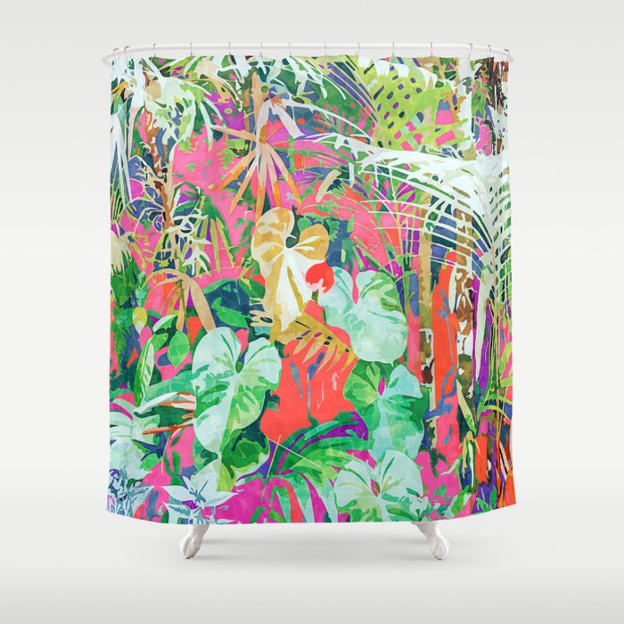 Find Me Where The Tropical Things Are | Jungle Botanical Palm Boho Colorful Painting Shower Curtain