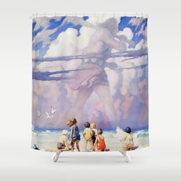 “The Giant” Fairy Art by NC Wyeth Shower Curtain