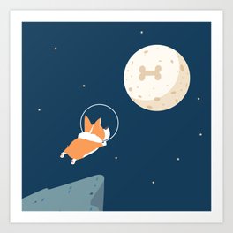Fly to the moon _ navy blue version Art Print