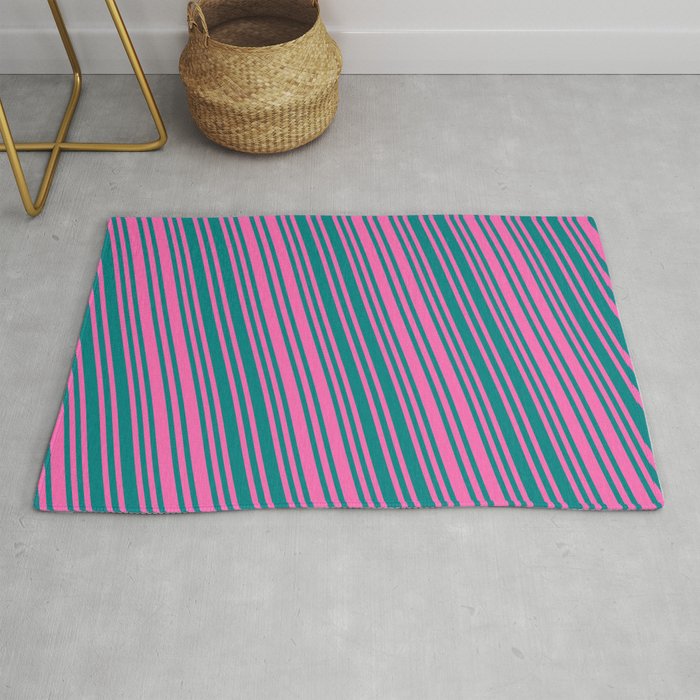 Hot Pink and Teal Colored Pattern of Stripes Rug