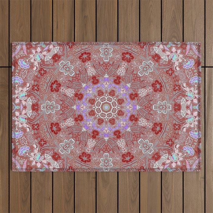 Moroccan Flowers Warm Color Vintage Outdoor Rug