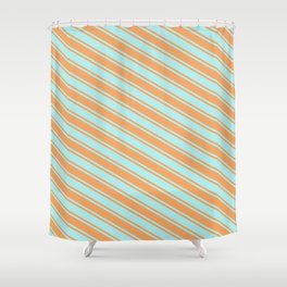[ Thumbnail: Turquoise and Brown Colored Stripes Pattern Shower Curtain ]