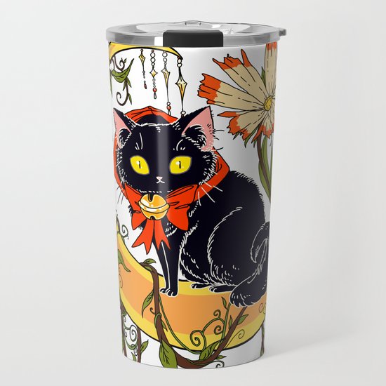 Harvest Black Cat Crescent Moon Travel Mug By Theterminalshow