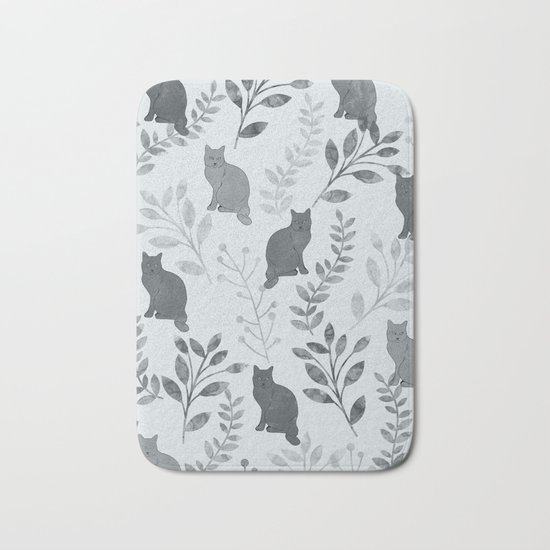 Watercolor Floral and Cat VI Bath Mat