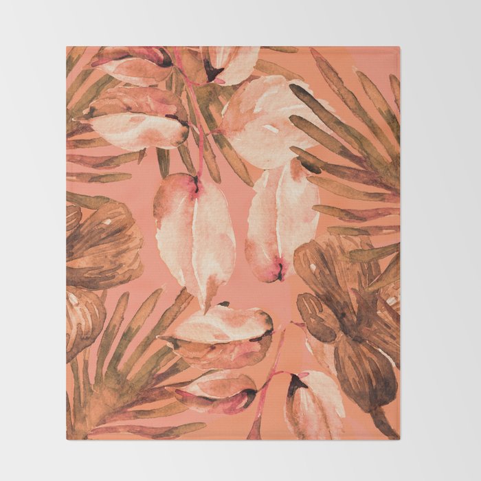 Tropical Ferns And Flowers In Shades Of C Peach Burnt