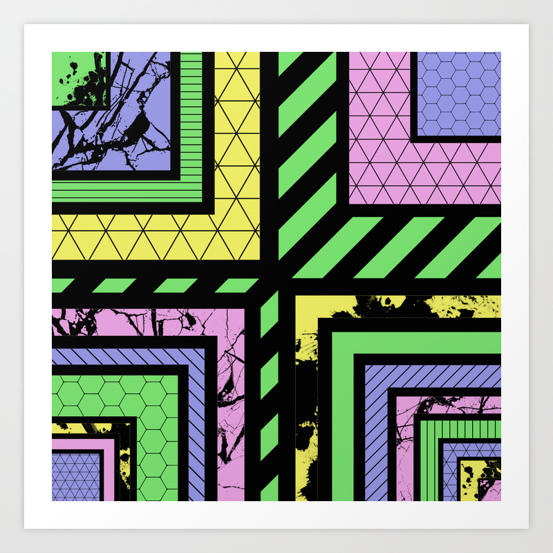 Pastel Corners Abstract Geometric Textured Designs Art Print