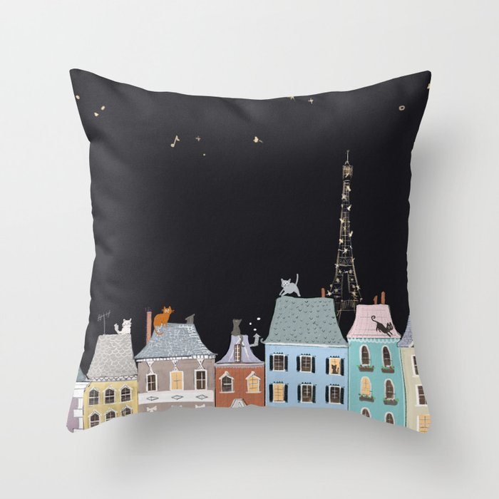 Cats in Paris Throw Pillow