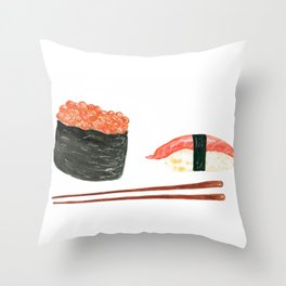 Watercolor Sushi Rolls And Chopsticks Throw Pillow