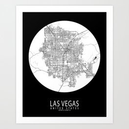 Las Vegas City Map of Nevada, USA - Full Moon Art Print