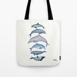 "Rare Cetaceans" by Amber Marine - Watercolor dolphins and porpoises - (Copyright 2017) Tote Bag