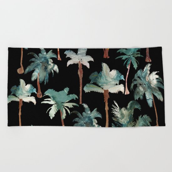 Palm Trees at Night Beach Towel