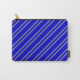 [ Thumbnail: Blue, Grey, and Dark Grey Colored Pattern of Stripes Carry-All Pouch ]