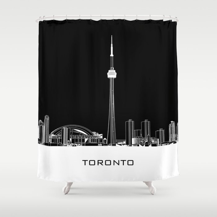 Toronto Skyline - White ground / Black Background Shower Curtain