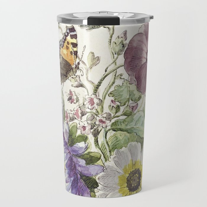 Bouquet of Flowers with a Butterfly Travel Mug