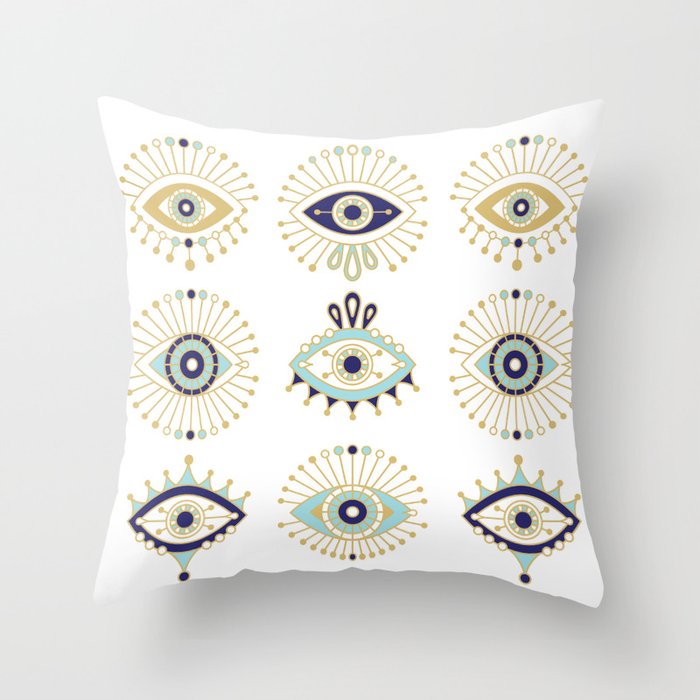 Evil Eye Collection on White Throw Pillow