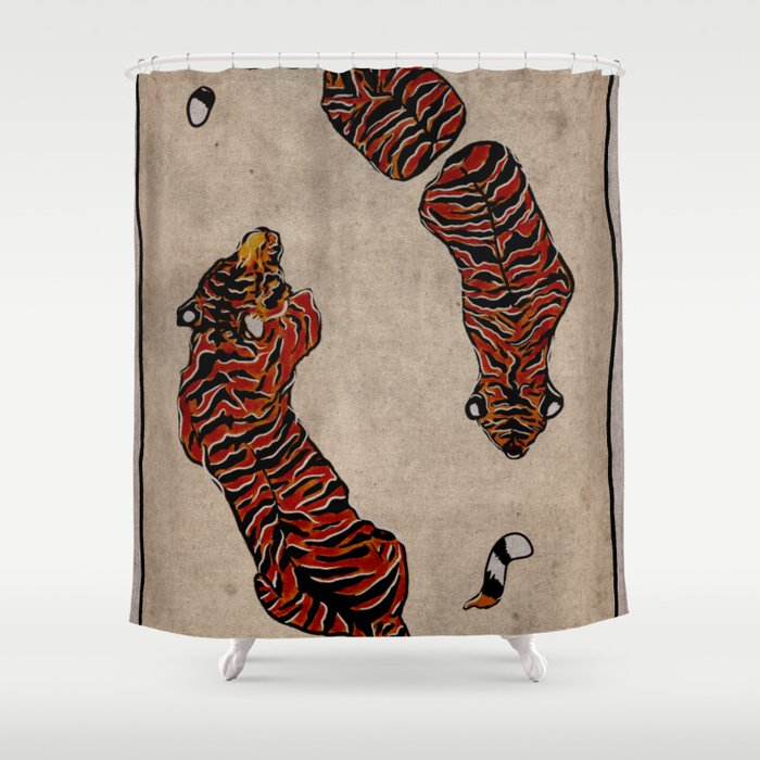 Two Tigers -- Ukiyo-e Style Shower Curtain