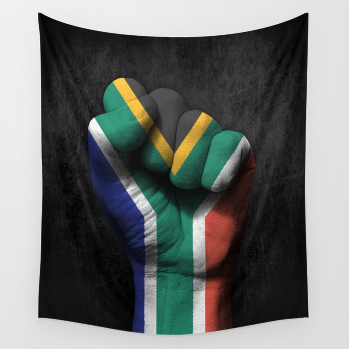 South African Flag On A Raised Clenched Fist Wall Tapestry By
