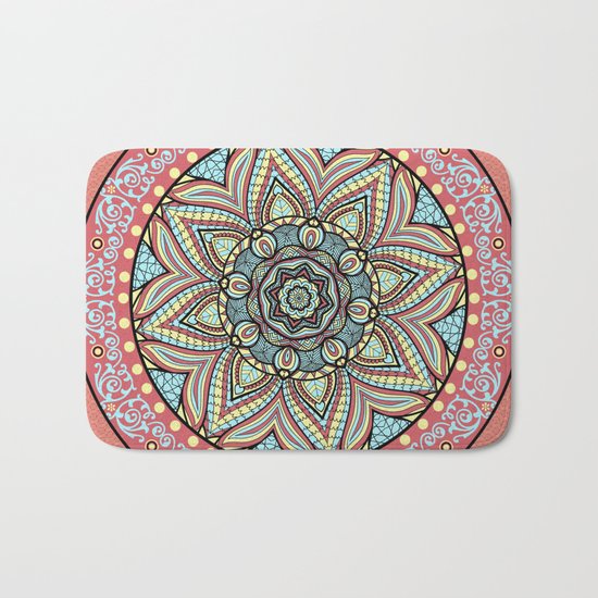 Bohemian Spirit Mandala On Pink Patterned Background Bath Mat