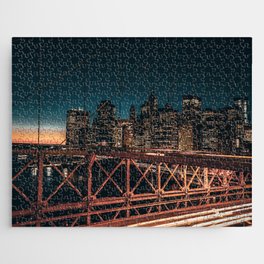 New York City Brooklyn Bridge and Manhattan skyline at night Jigsaw Puzzle