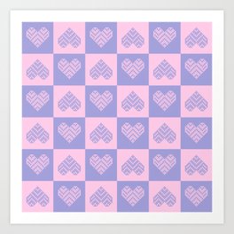 Stitched Cowhide Hearts on Checkered Pattern Art Print