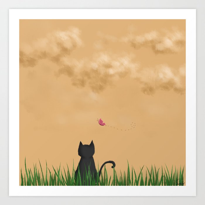 Cat and Butterfly Art Print