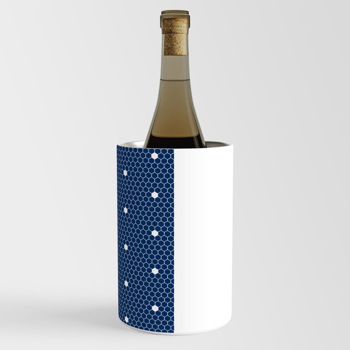 White Polka Dots Lace Vertical Split on Dark Navy Blue Wine Chiller