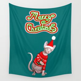 Merry Christmas Sphynx Cat Wall Tapestry
