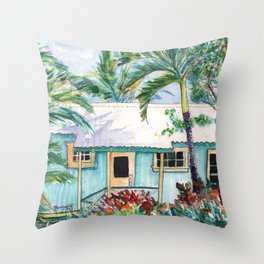 Tropical Vacation Cottage Throw Pillow