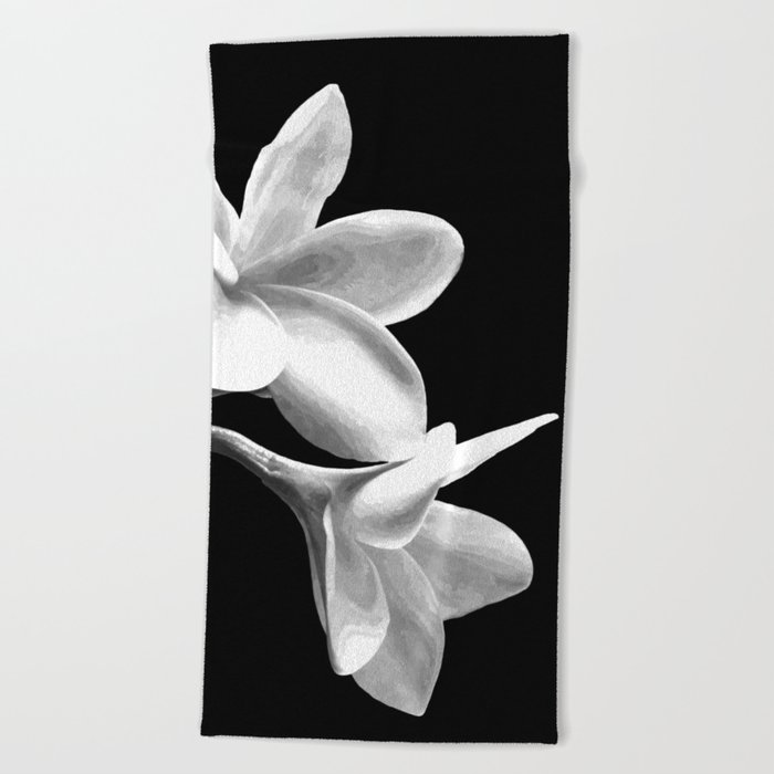 White Flowers Black Background Beach Towel