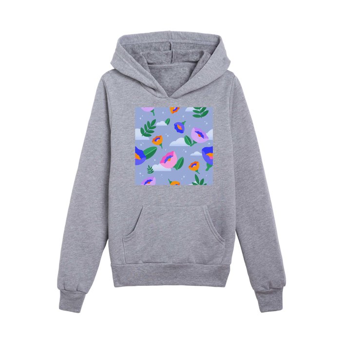 Clouds and Bright Florals - Periwinkle Kids Pullover Hoodie