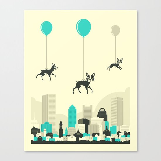 FLOCK OF BOSTON TERRIERS Canvas Print
