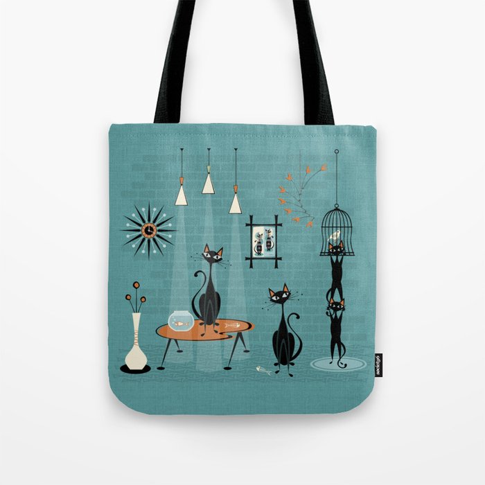 Mid Century Kitty Mishchief - w/ Orange ©studioxtine Tote Bag