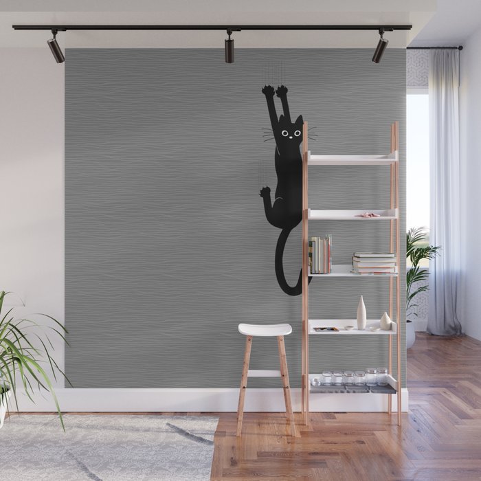 Black Cat Hanging On | Funny Cat Wall Mural