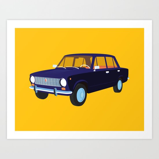 Blue Retro Car Art Print