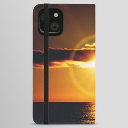 Sun halo at sunset over the ocean | Refraction of sunlight behind the clouds | Tenerife iPhone Wallet Case