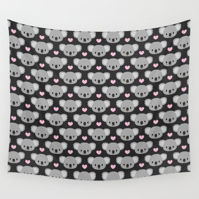 Cute koalas and pink hearts Wall Tapestry