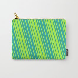 [ Thumbnail: Light Sea Green & Light Green Colored Stripes/Lines Pattern Carry-All Pouch ]