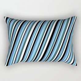 [ Thumbnail: Eyecatching Blue, Sky Blue, Dark Slate Gray, White, and Black Colored Stripes Pattern Rectangular Pillow ]