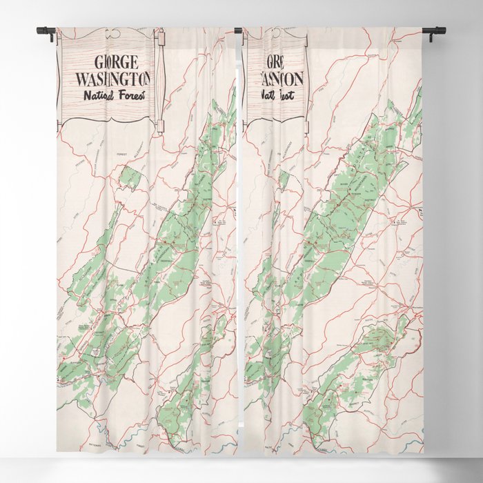 Old George Washington National Forest Map (1964) Vintage WVA & VA Woodland Preserve Atlas Blackout Curtain