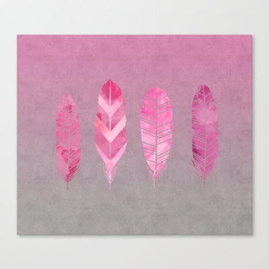 Feathers pink grunge watercolor art Canvas Print