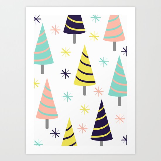Colorful Christmas Trees Art Print